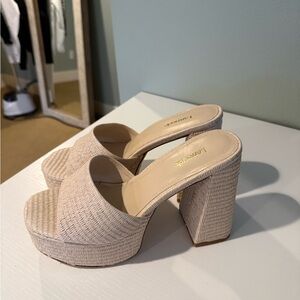 Larroude Cream Platform Sandals